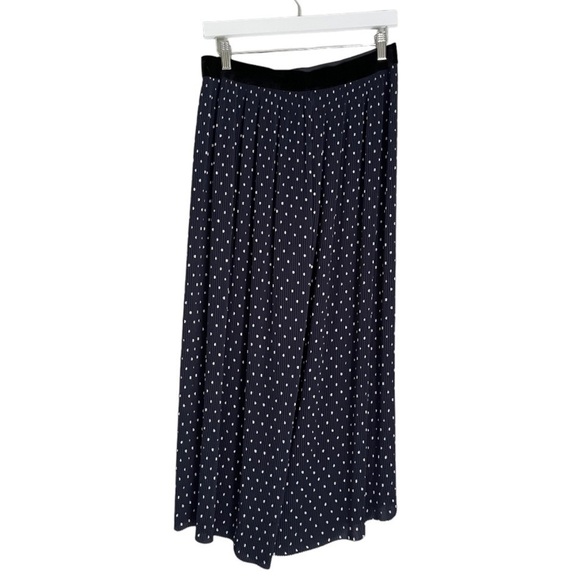 Zara Basic Women’s Wide Leg Polka Dot Pull On Elastic Velour Waist Blue Large - Picture 2 of 5